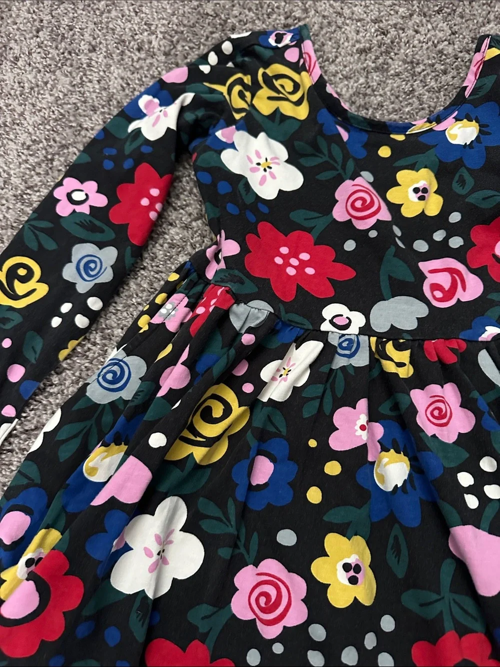 Hanna Andersson Black Floral Long-Sleeve Dress with Multicolor Blooms
